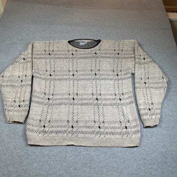 Vintage Tony Lambert Sweater‎ Mens L Knit Pullover 90s Made In USA Y2K Beige - Picture 1 of 8